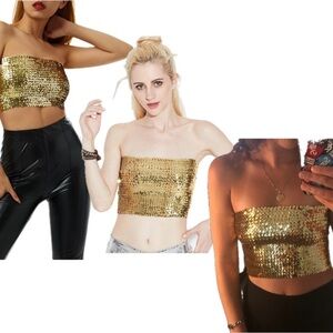 Women's Sequin Tube Top Shimmer Sleeveless Crop Top Elastic Shiny Tank Top M